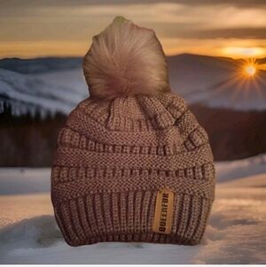 Queenfur Purple Knit Hat With Tan Pom Pom